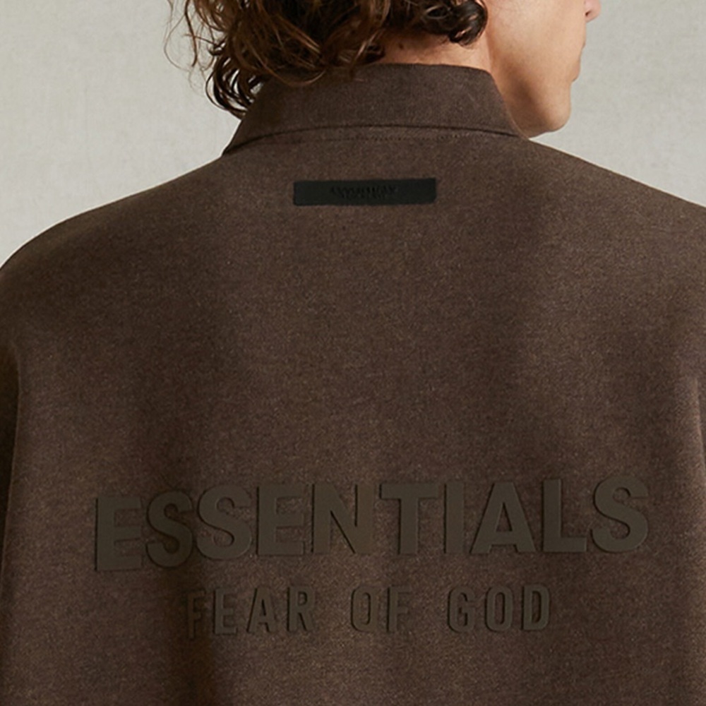 Fear of God Essentials Heather Wood 3/4 Sleeve Polo Sweatshirt Large - Picture 2 of 16